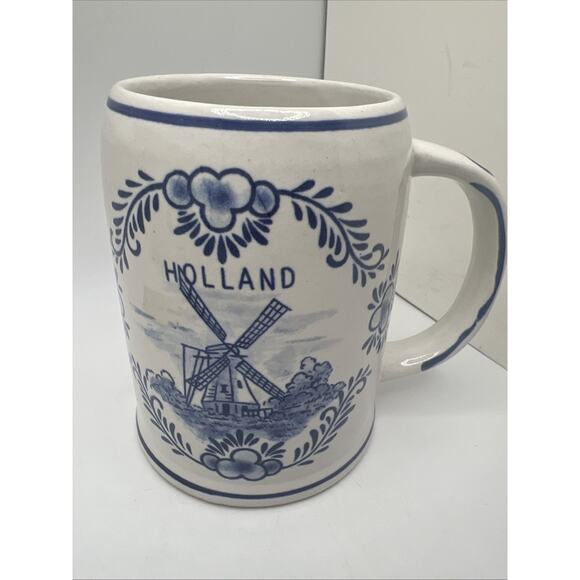 Delft Blue Ceramic Hand Painted Blue Mug/Stein Sailing Boat/ Windmill - Picture 2 of 6